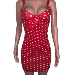 Rockabilly Red polka dot tie bust mini dress new